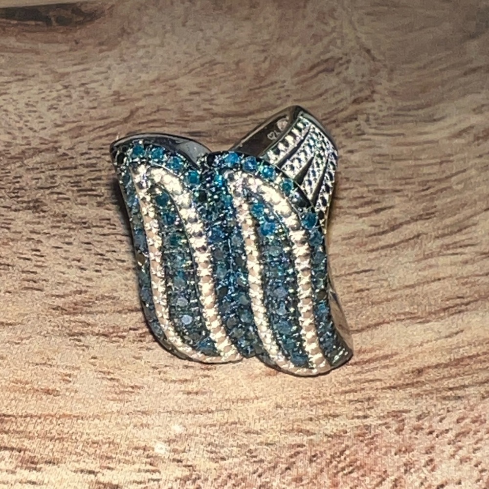 NWOT JTV Sterling Silver .50ctw Blue Diamond SS Ring